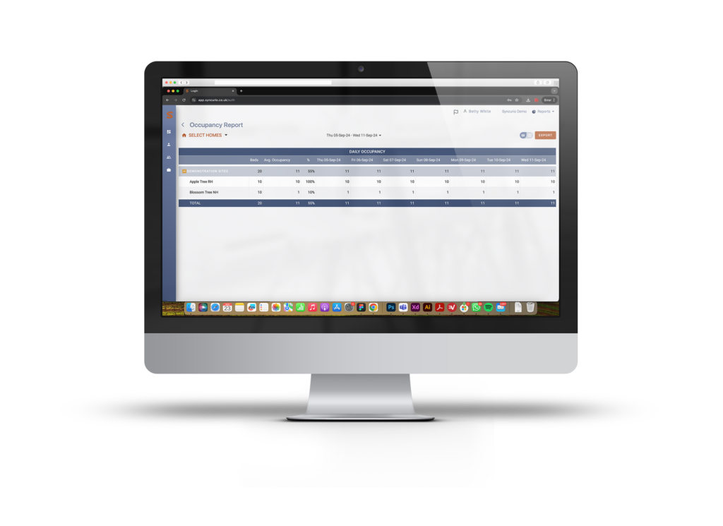 Care home occupancy management software showing real-time room tracking and resident admissions management.