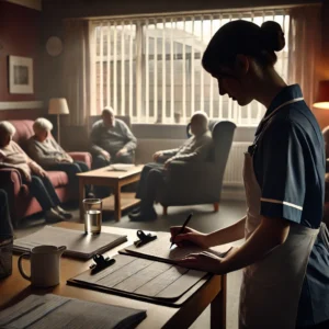 A nurse in a care home overworked.
