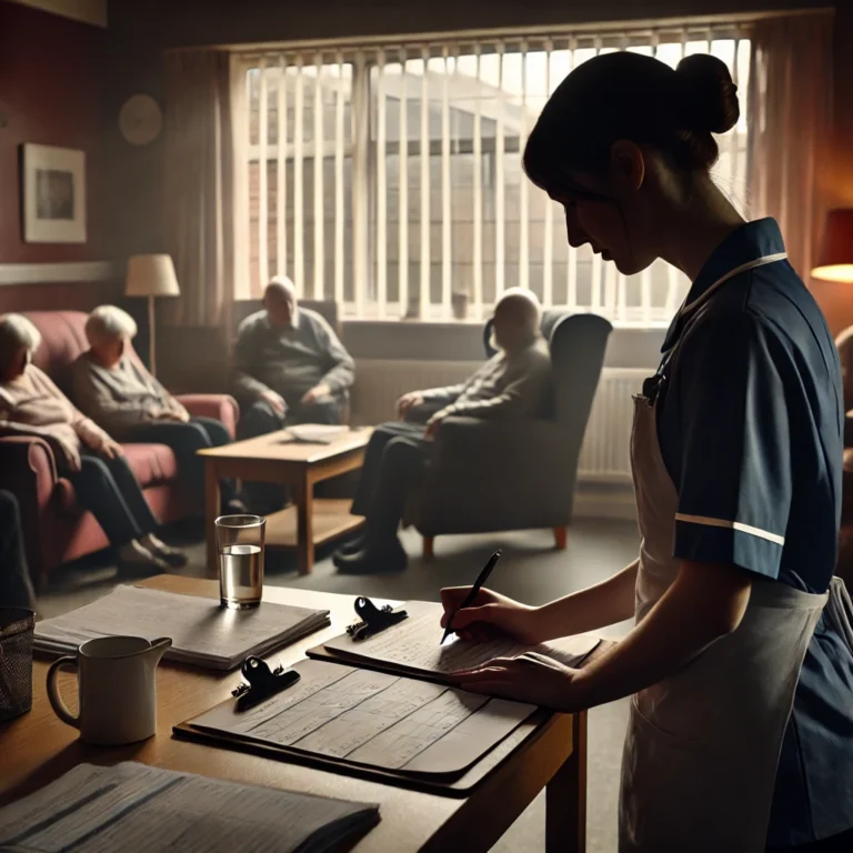 A nurse in a care home overworked.