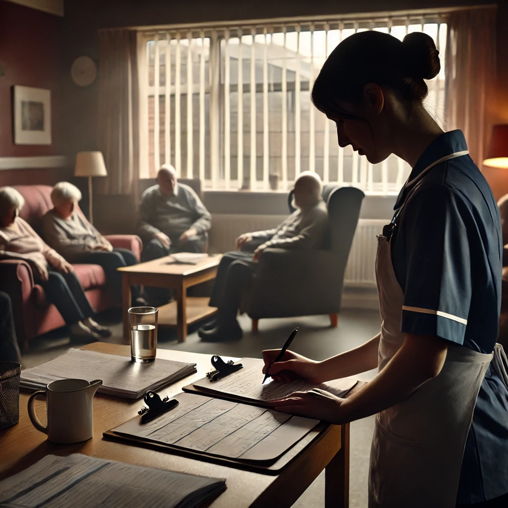 A nurse in a care home overworked.